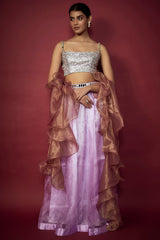 Lilac-Pink Organza Lehenga Set