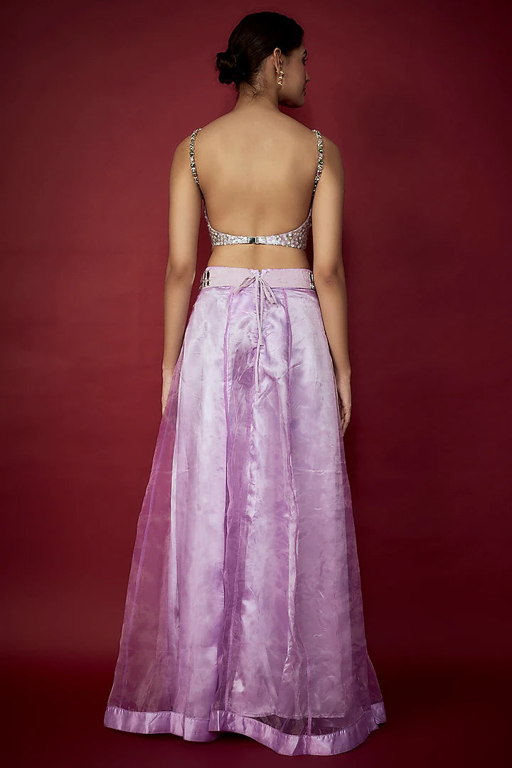Lilac-Pink Organza Lehenga Set
