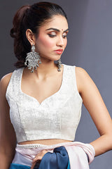 Blush Pink & Blue Ombre Satin Embellished Saree Set