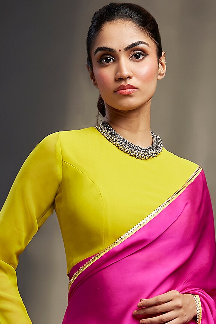 Rani Satin Embellished Saree Set