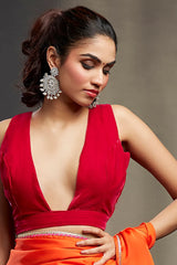 Orange Satin Embellished Saree Set
