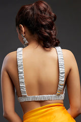Yellow Satin Embellished Saree Set