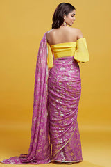 Purple Georgette & Recycled Polyester Barfi Saree Set