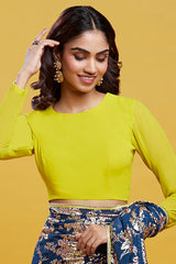 Navy Blue Georgette & Recycled Polyester Barfi Saree Set