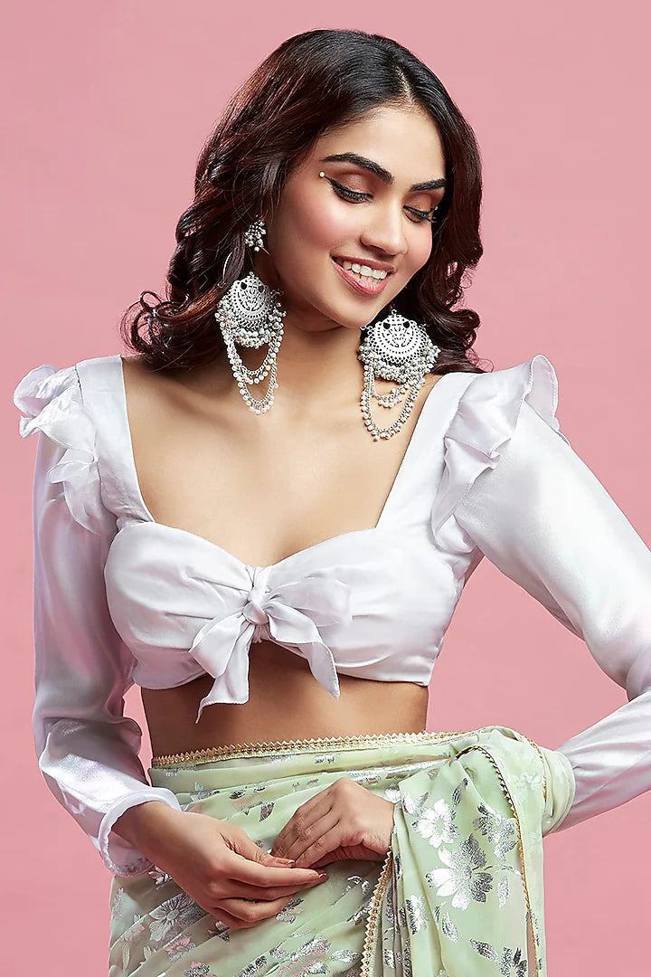 Pista Georgette & Recycled Polyester Barfi Saree Set