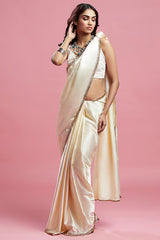 Ivory Satin Embroidered Saree Set