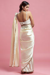 Ivory Satin Embroidered Saree Set