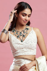 Ivory Satin Embroidered Saree Set