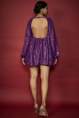 Purple Recycled Polyester Sequins Embroidered Dress
