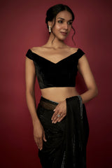 Black Chiffon Crystal Embroidered Saree Set