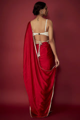 Red Satin Georgette Gota Saree Set