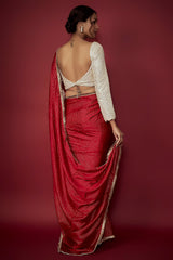 Red Recycled Polyester Gota Saree Set
