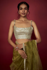 Olive Green Organza Gota Saree Set