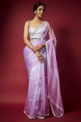 Lilac Organza Pre-Draped Saree Set