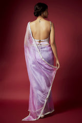 Lilac Organza Pre-Draped Saree Set