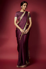 Purple Recycled Polyester Pre-Draped Saree Set