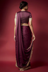 Purple Recycled Polyester Pre-Draped Saree Set