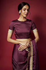 Purple Recycled Polyester Pre-Draped Saree Set