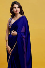 Navy Satin Georgette Pre-Draped Saree