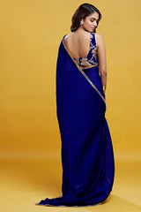 Navy Satin Georgette Pre-Draped Saree Set