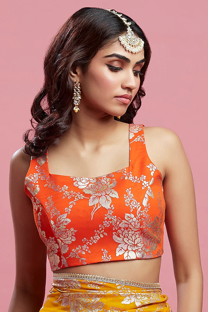 Mustard Satin Georgette & Recycled Polyester Pre-Draped Saree Set