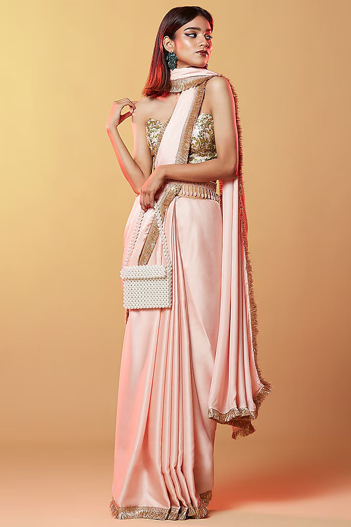 Blush Pink Gajji Silk Thread Work Pre-Draped Saree