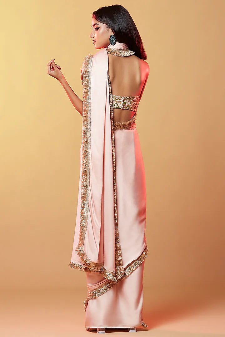 Blush Pink Gajji Silk Thread Work Pre-Draped Saree
