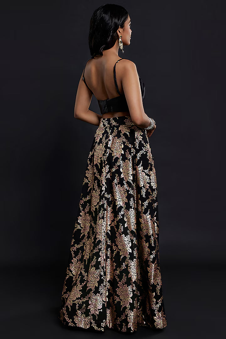Black Recycled Polyester Lehenga Set