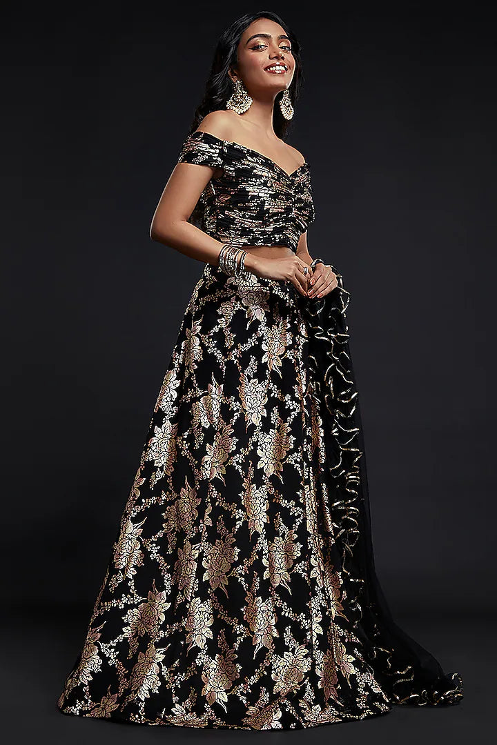 Black Recycled Polyester Lehenga Set
