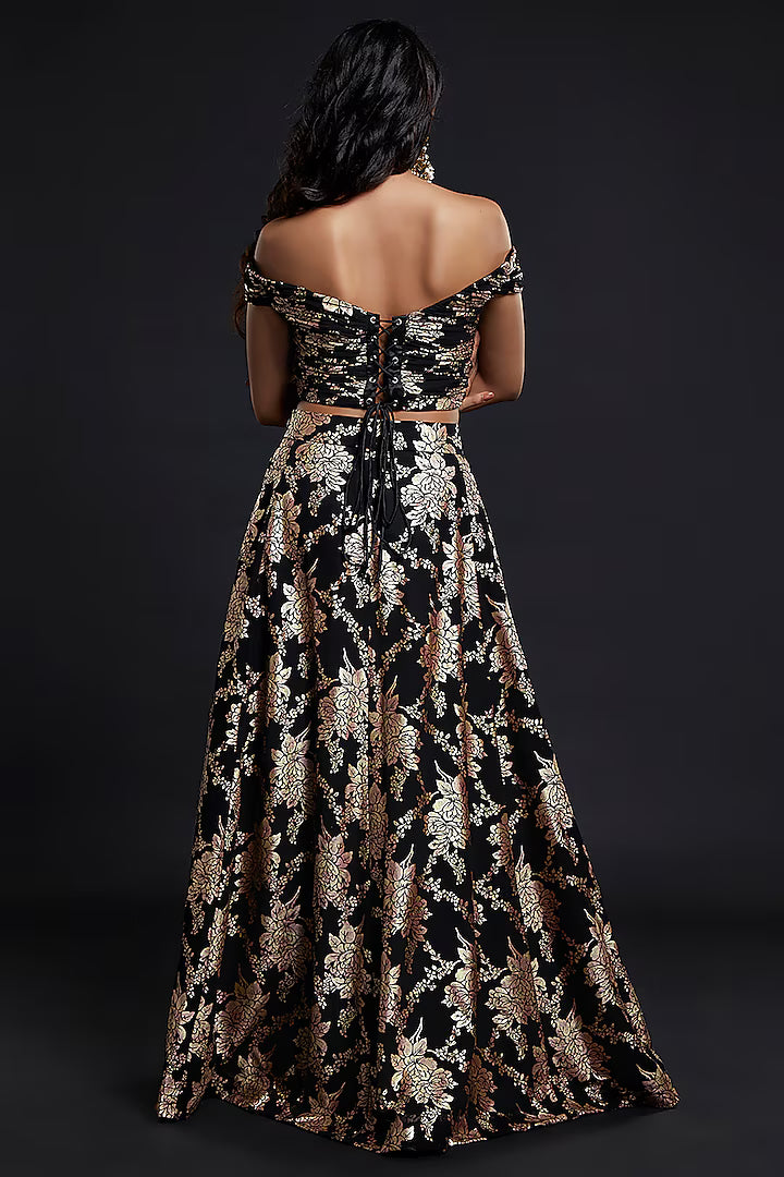 Black Recycled Polyester Lehenga Set