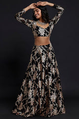 Black Recycled Polyester Lehenga Set