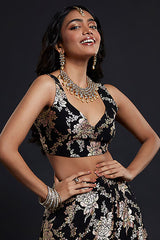 Black Recycled Polyester Lehenga Set