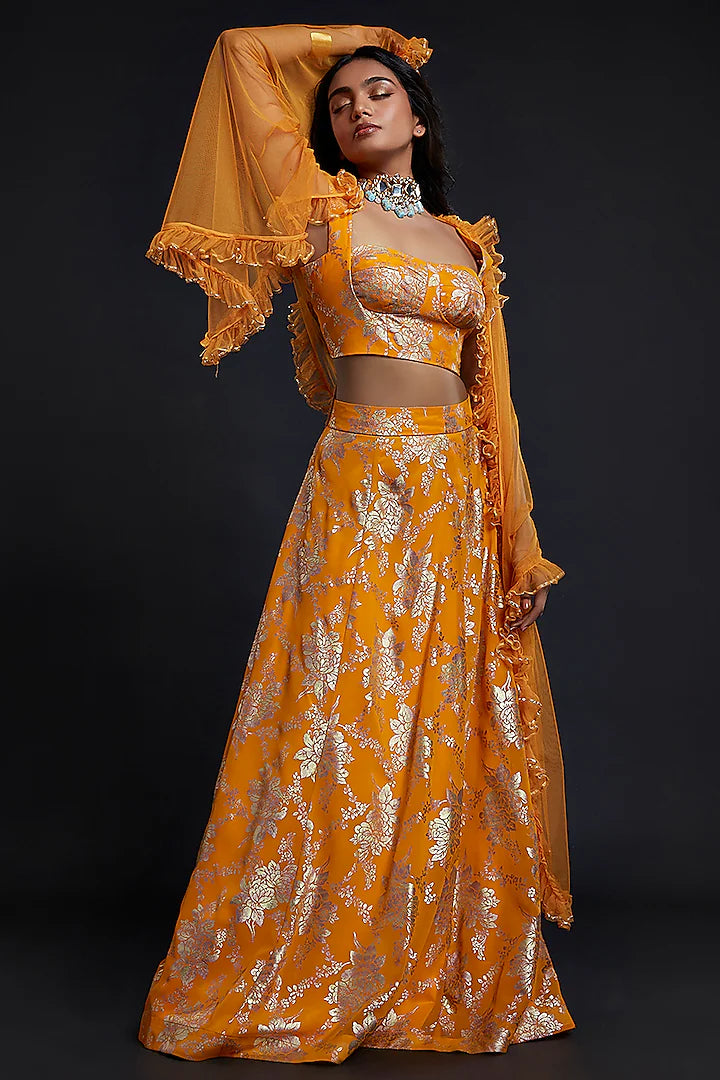 Mustard Recycled Polyester Lehenga Set