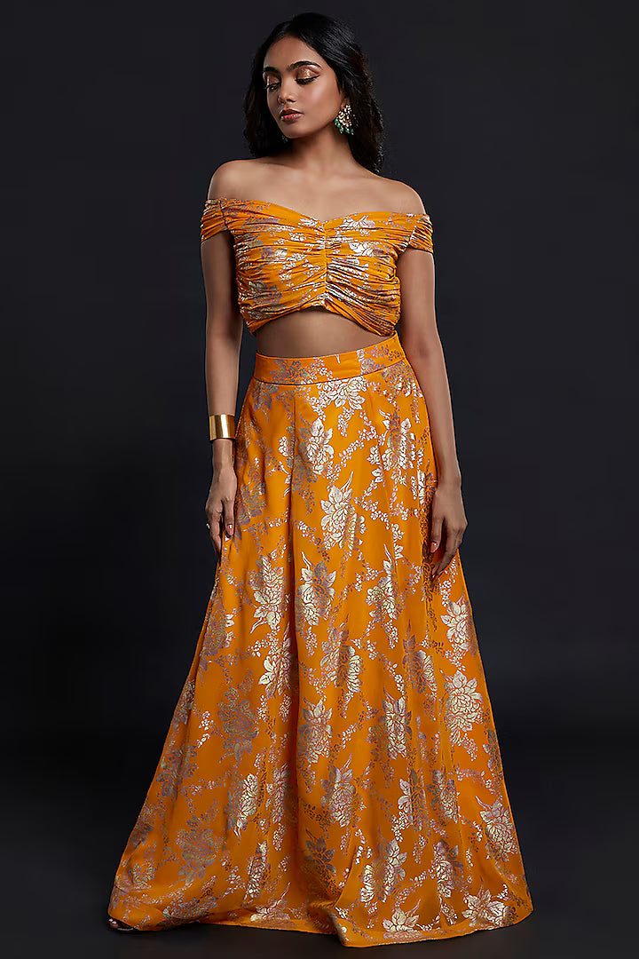 Mustard Recycled Polyester Lehenga Set