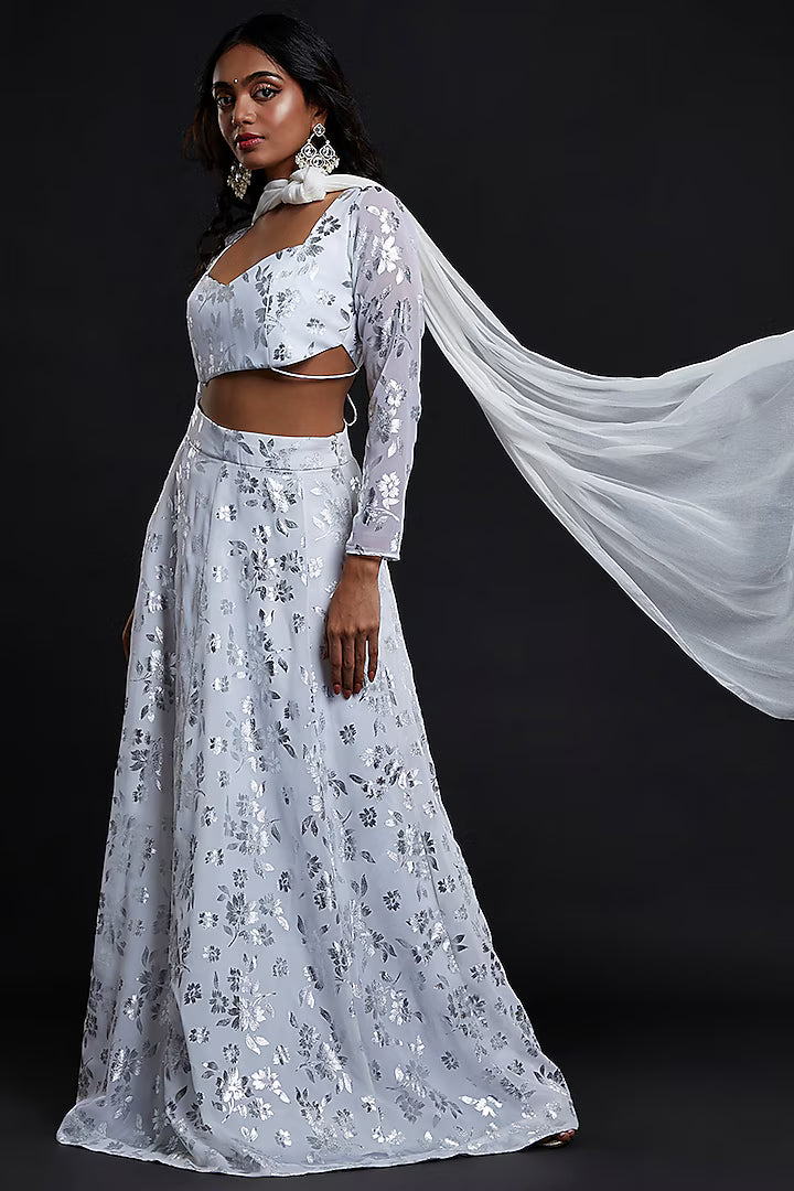White Recycled Polyester Lehenga Set