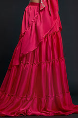 Fuchsia Recycled Polyester Pre-Draped Saree Set