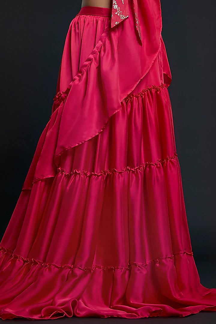 Fuchsia Recycled Polyester Pre-Draped Saree Set