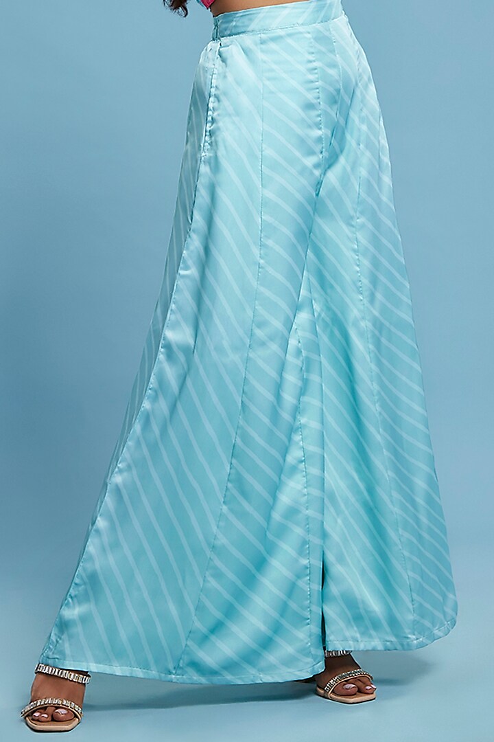 Blue Satin Georgette Leheriya Flared Pant Set