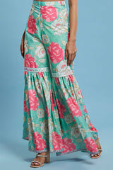 Multi-Colored Satin Georgette Floral Printed Sharara Set