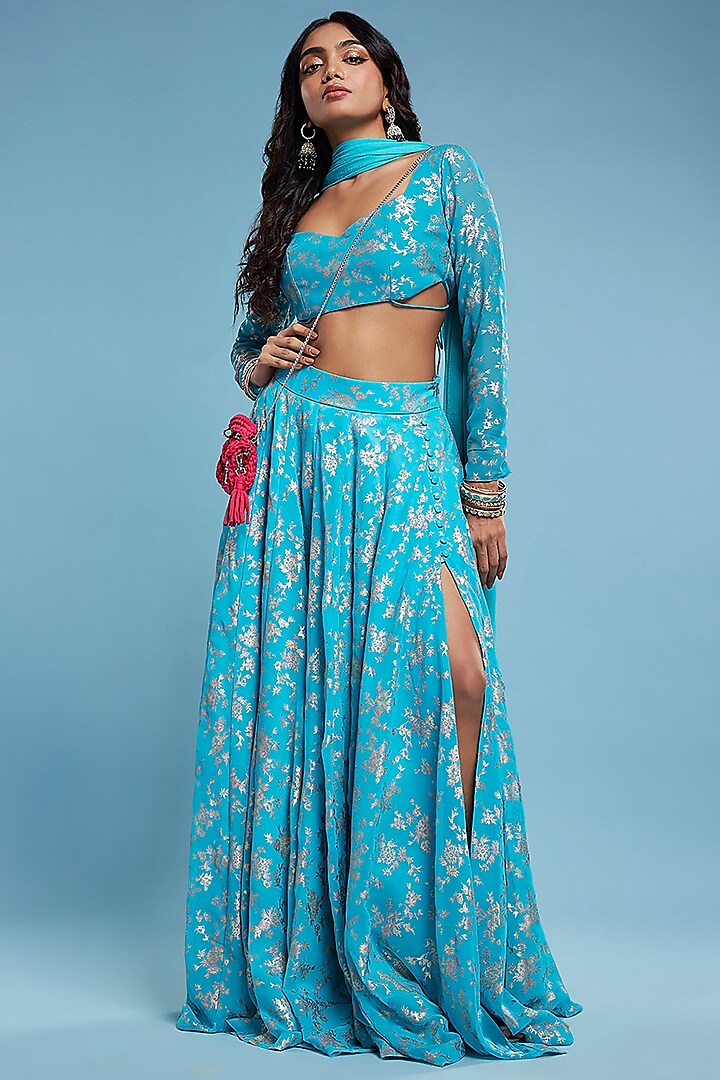 Lime Recycled Polyester Tiered Lehenga Set
