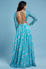 Lime Recycled Polyester Tiered Lehenga Set