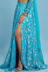 Lime Recycled Polyester Tiered Lehenga Set