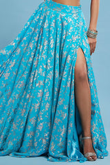 Turquoise Blue Recycled Polyester Lehenga Set