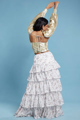 White Recycled Polyester Tiered Lehenga Set