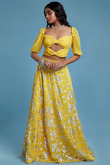 Yellow Recycled Polyester Lehenga Set