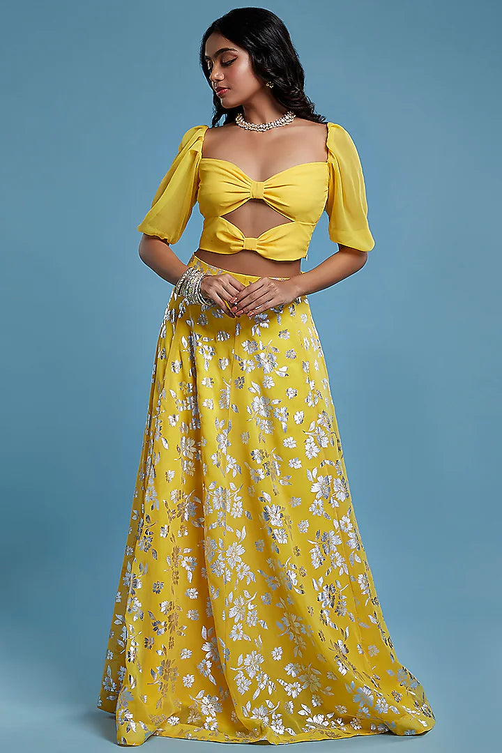Yellow Recycled Polyester Lehenga Set