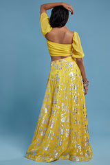 Yellow Recycled Polyester Lehenga Set
