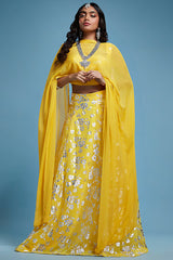 Yellow Recycled Polyester Lehenga Set
