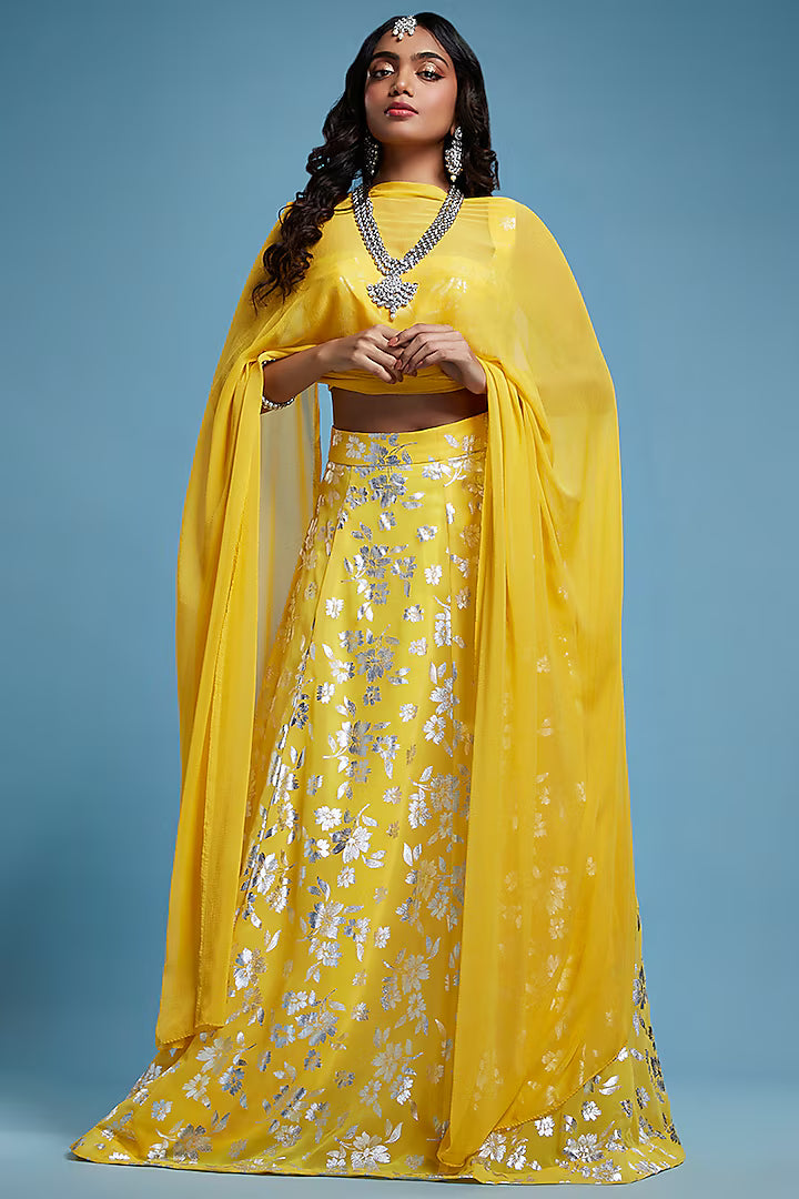Yellow Recycled Polyester Lehenga Set