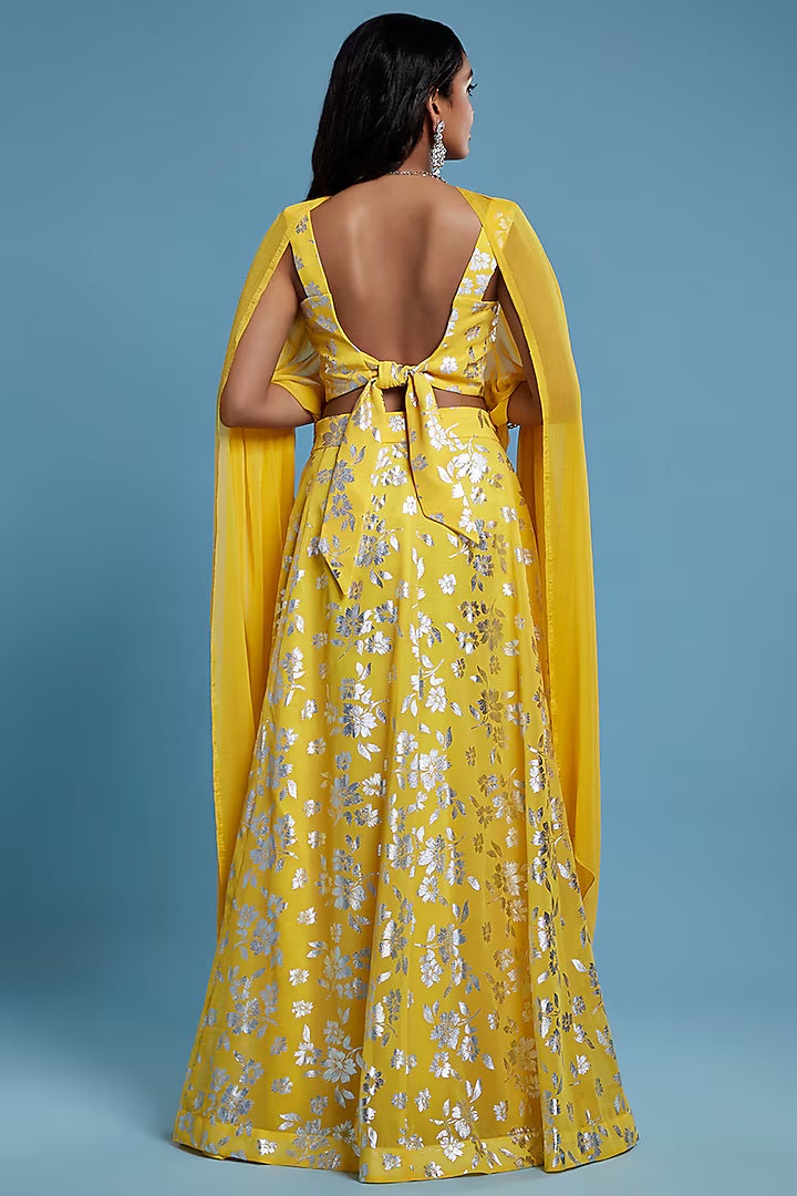Yellow Recycled Polyester Lehenga Set